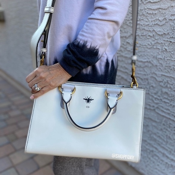 Dior Handbags - SOLD Christian Dior White Leather D-Bee Top Handle Bag